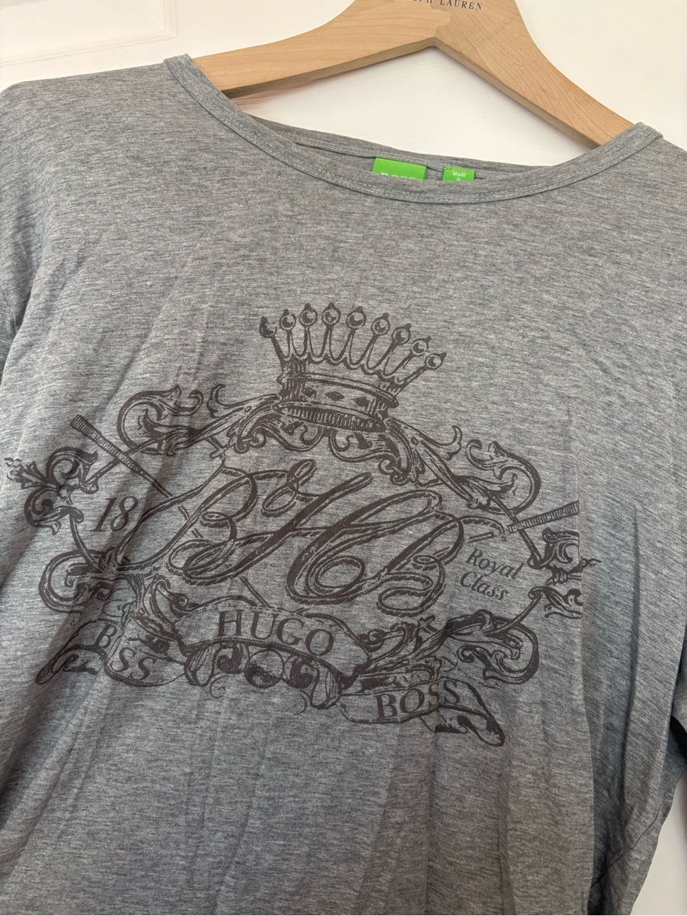Hugo Boss Light Grey Crewneck Tee with Dark Graphic Crest - Picture 1 of 4